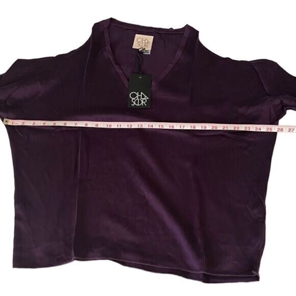 Chaser Plum Silk Cold Shoulder Long Sleeve V Neck Top Size M NWT - Picture 6 of 12